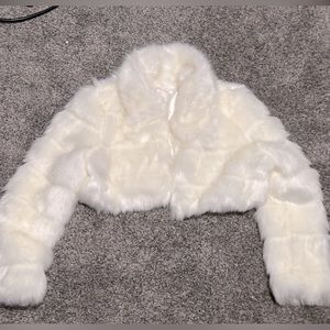 Cropped Faux Fur Jacket White